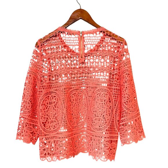 Womens Coral Crochet Lace Top Large By Fever Festival Coachella Fairy - Picture 2 of 6